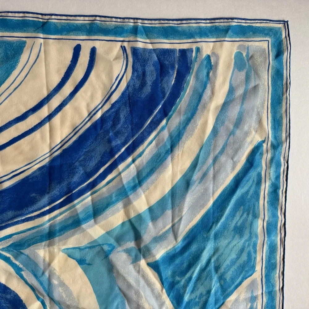 Vera Neumann Vintage Blue and White Abstract Pattern Square Scarf